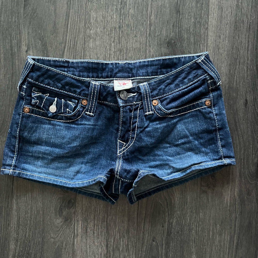 SOLD - True Religion Affliction Sinful Dark Blue Jean Shorts